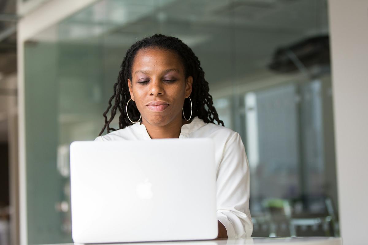 A woman working on her laptop